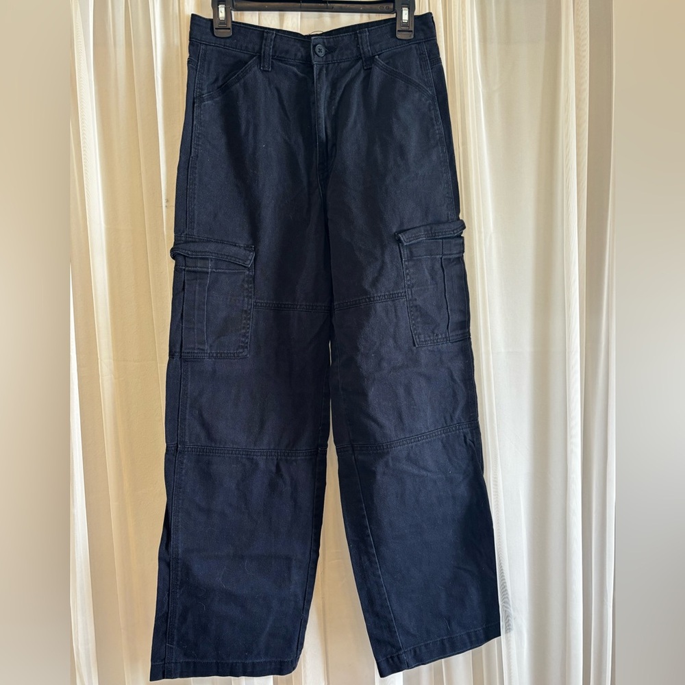 H&M Divided Black Wide Leg Cargo Pants Womens Size 4 Y2K Utility Streetwear